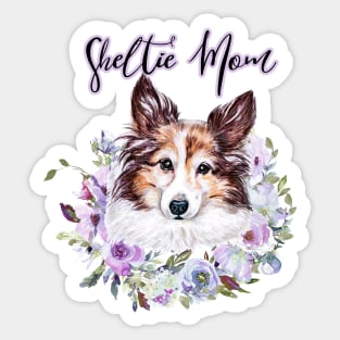 Sheltie Mom Cute Sheltie with Flower Wreath Illustration Art Sticker